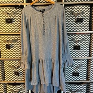 Blue Henley styled Button-Front Ruffled Dress